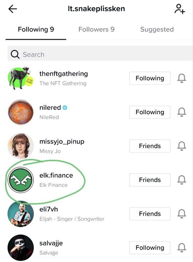 elk_finance's tweet photo. Announcing a 100 $ELK giveaway! We're giving $ELK to 1 lucky winner who follows our TikTok channel at https://t.co/OJeQCbQNKo

To be eligible for the #airdrop, comment a screenshot with your TikTok username following Elk Finance. All entries will be verified. Example below https://t.co/EOEYOLlJmv