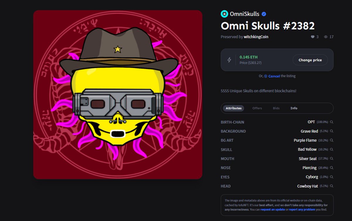 💀

<a href="/omniskullsnft/">Omni Skulls | cc0 | FREE MINT LIVE Now!</a> <a href="/tofuNFT/">tofuNFT📛The largest multichain NFT marketplace</a> #nft #NFTProject <a href="/optimismPBC/">(Deprecated) Optimism ✨🔴✨</a> #Optimism 

tofunft.com/nft/optimism/0…