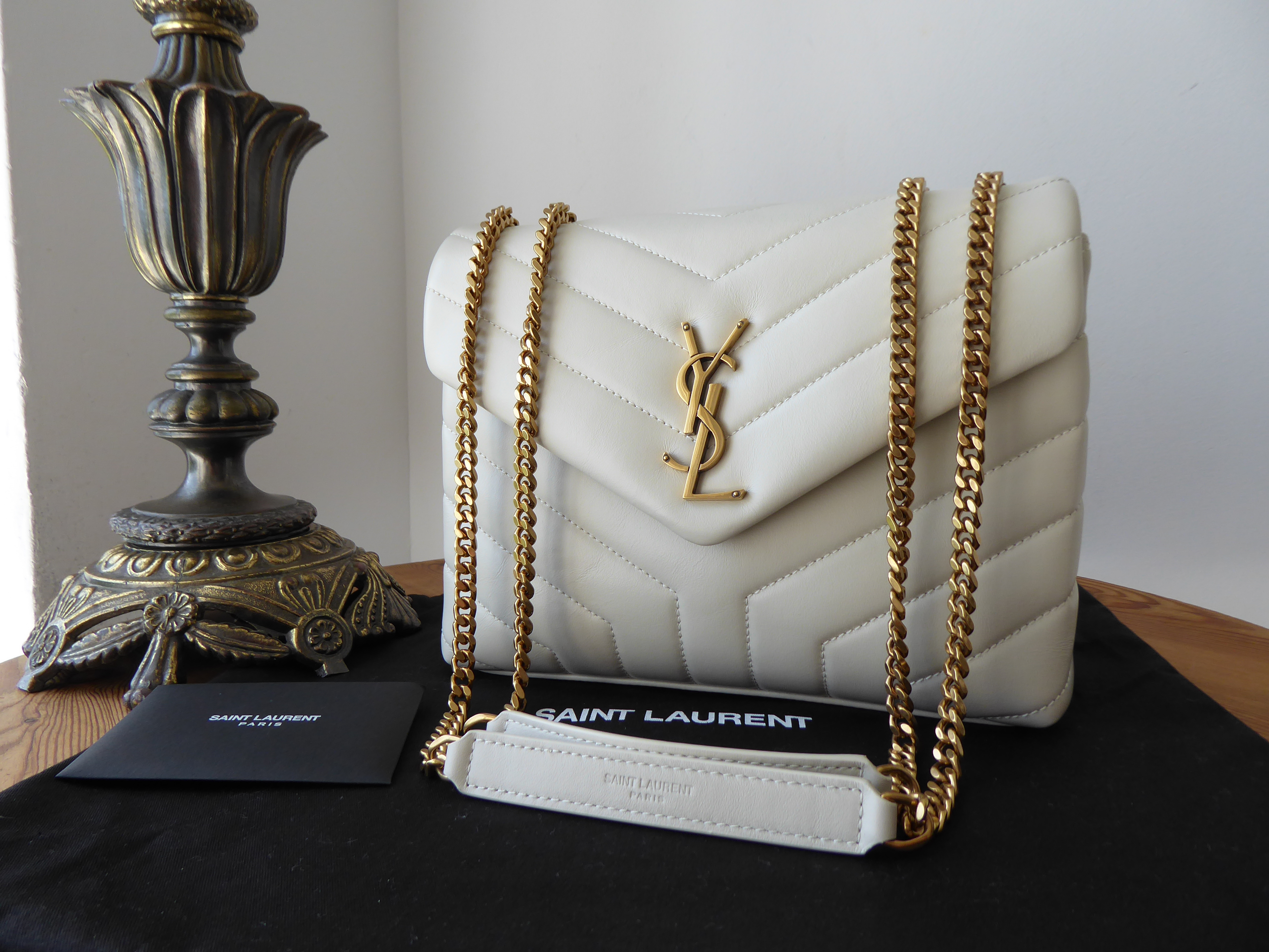 Saint Laurent Monogram Quilted Leather Pouch In Crema Soft