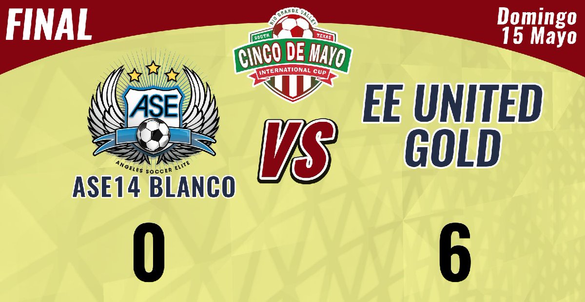 Angeles_SoccerE's tweet photo. Resultado de la última final en Cinco de Mayo Cup.
¡VAMOS ANGELES!
#Estoy #AngelesSoccerElite #cincodemayocup #GoASE https://t.co/b6ZY3XEKhj