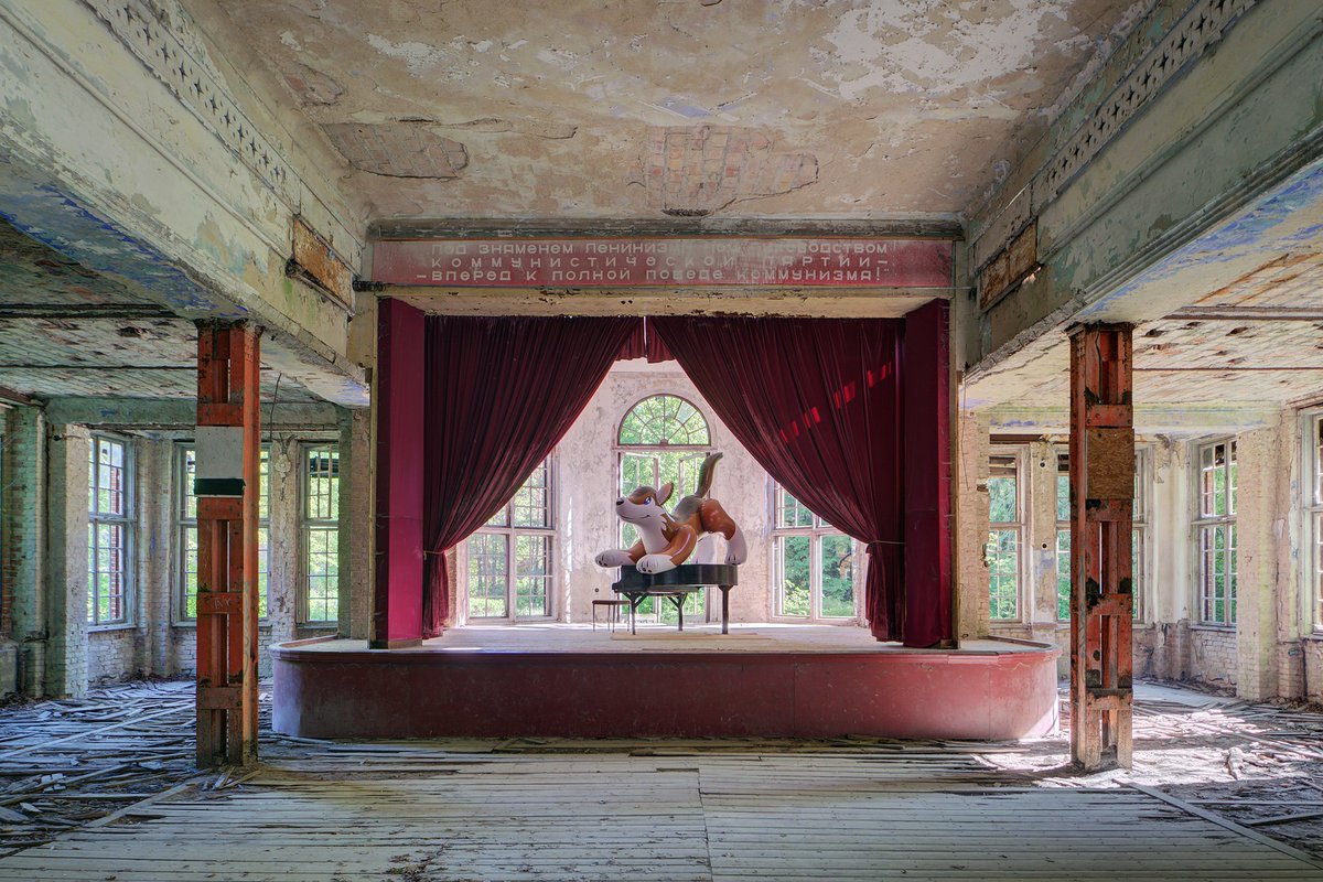 Kaninchenmilch's tweet photo. The @PuffyPawsToys Wolf on stage at the Heilstätte Grabowsee. Thanks to @kamsirius for keeping me company in this abandoned hospital and for that squeaky photo model! https://t.co/ms8WjCWUBJ
