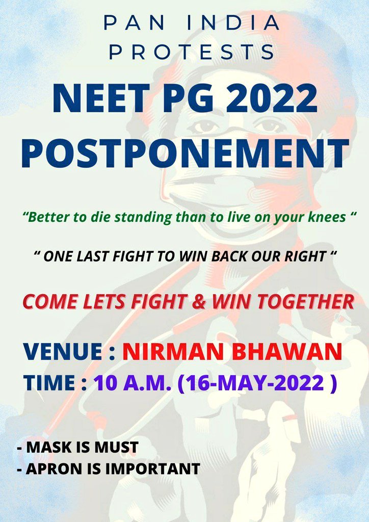 dentodontics's tweet photo. A PAN INDIA PROTEST by #NEETPG2022 aspirants Is been arranged regarding #NEETPG2022postponement 
#POSTPONENEETPG2022 
VENUE - NIRMAN BHAWAN 
TIME - 10AM 
We Req all doctors to join in
Better To Raise, Voice Rather Subside 
@ABVPVoice @nidhitripathi92 @AshishSainram @DrCNPatel https://t.co/gKDYXqnQzP