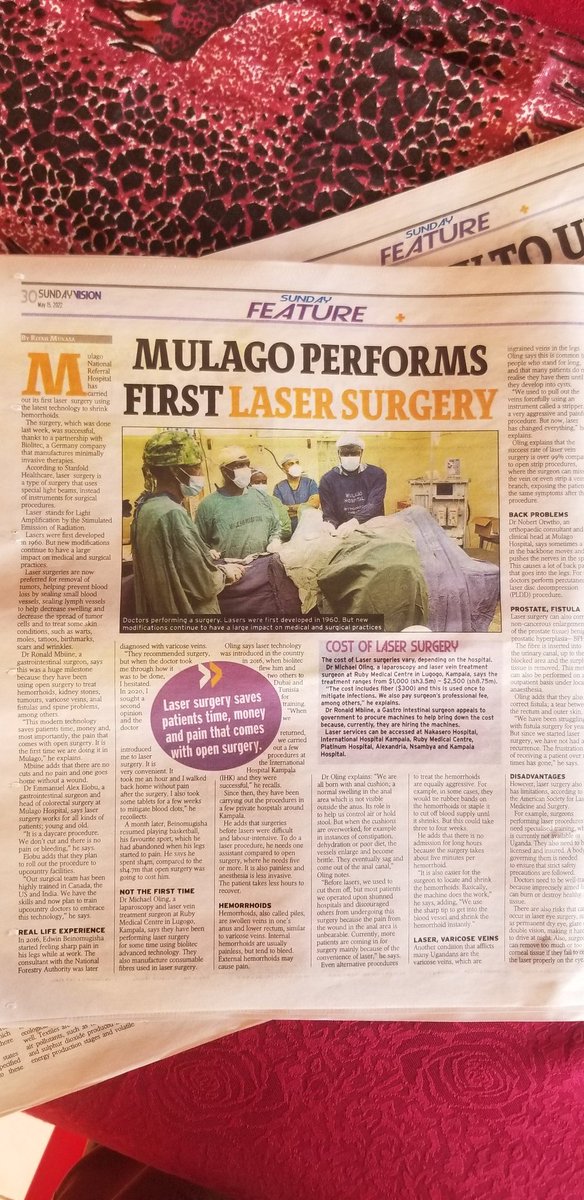 mbiineron's tweet photo. The Laser surgery we performed has been featured in the Sunday Vision. Our aim is to ensure that all Ugandans who may benefit from Laser surgery can easily access these services at Mulago hospital https://t.co/QKJVXnl0Nu