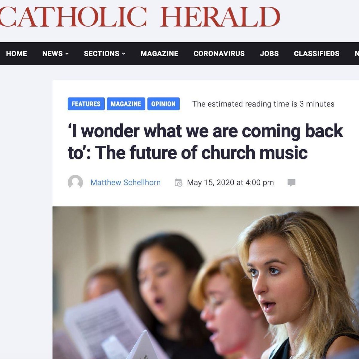 Two years ago today, @CatholicHerald published my article on the future of church music in the wake of the pandemic. You can read it here: matthewschellhorn.com/press/?post=si…