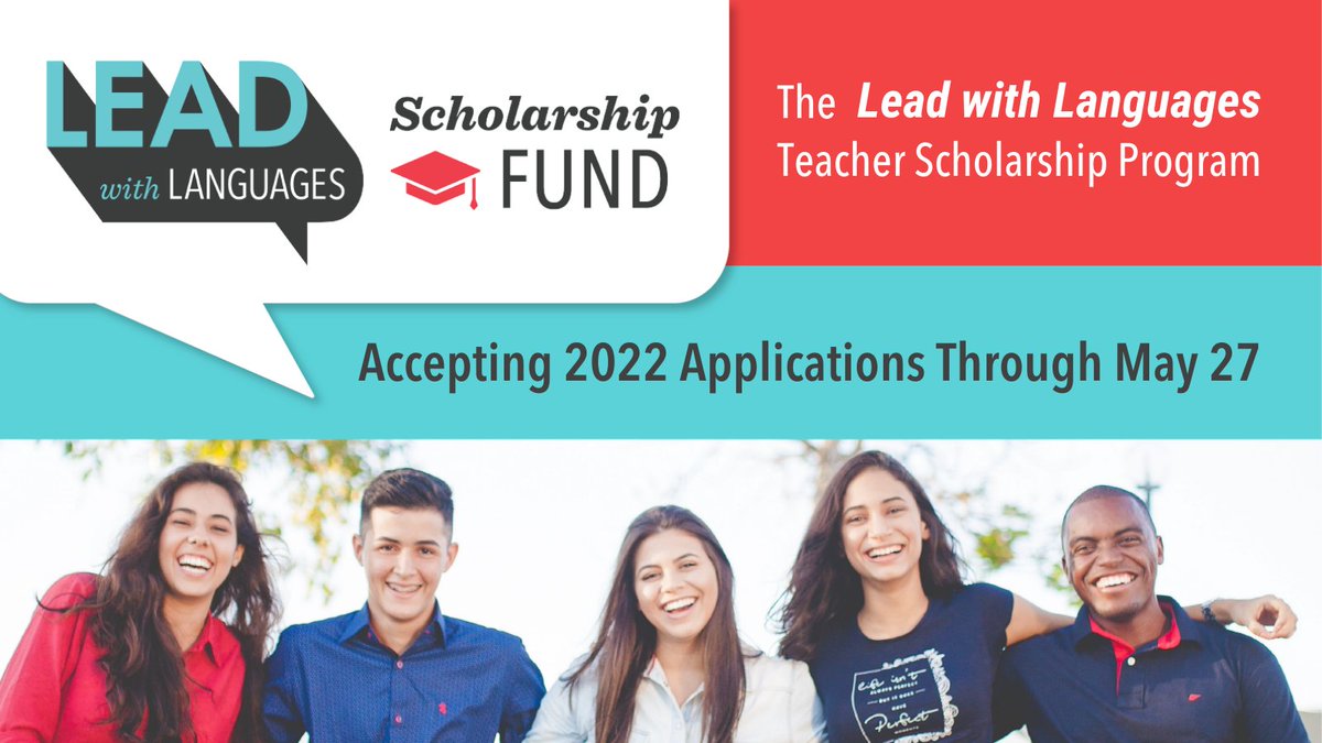 LeadWLanguages's tweet photo. 📣 Spread the news! Scholarships are available for high school seniors committed to teaching world languages! 📣
Apply for the 2022 Lead with Languages Teacher Scholarship Program by 5:00 pm EST on May 27. Learn more at: https://t.co/iRnNJIqkA8 https://t.co/2Of5wk6i3d