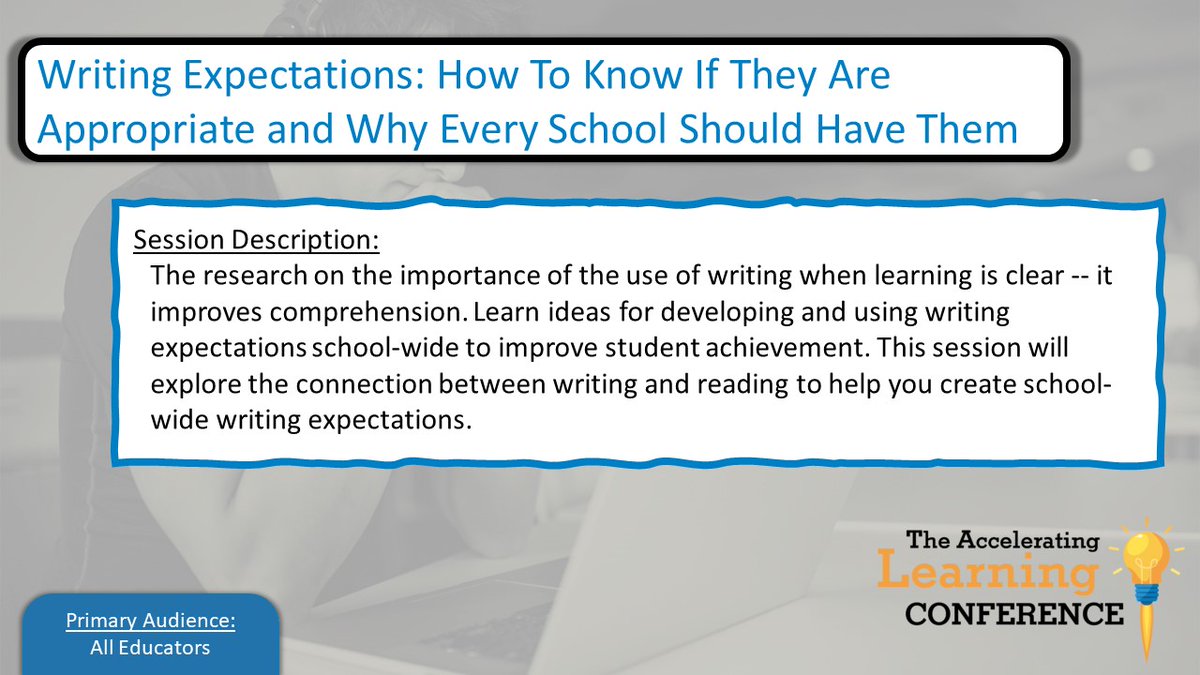 Writing must be the prerogative of all teachers in a school, not just English teachers! Learn more at The Accelerating Learning Conference. Register today!  bit.ly/Accel-Learning #AcceleratingLearning #edchat #Leaders