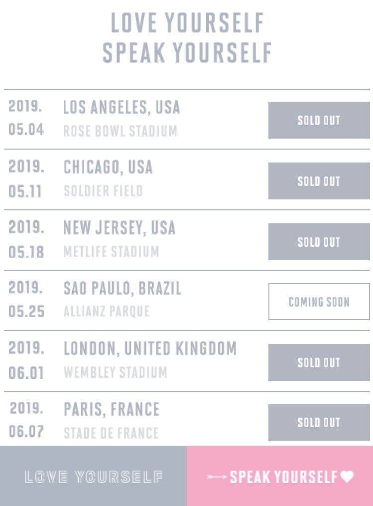 minletmeknow's tweet photo. 🪶 1 de marzo de 2019.

@BTS_twt vendió boletos en 5 estadios en los EE. UU. y Europa en un lapso de 12 horas.

#SPEAK_YOURSELF https://t.co/aV6MACdVwj