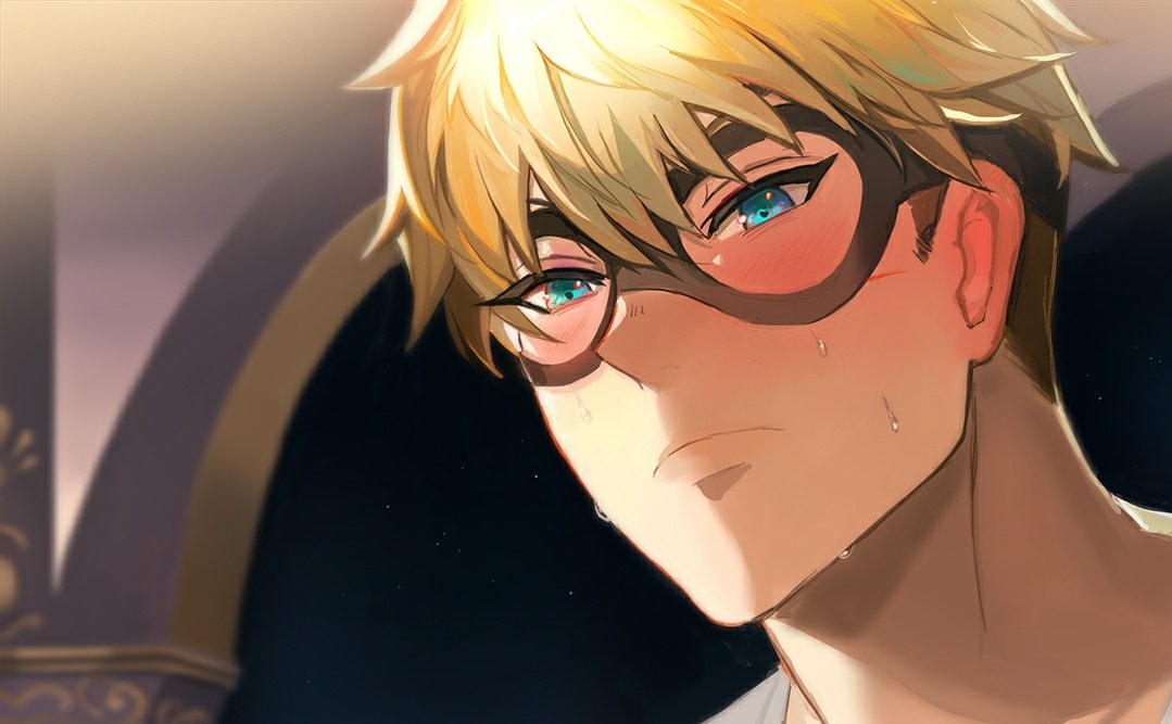 1boy male focus solo blonde hair short hair domino mask blush  illustration images