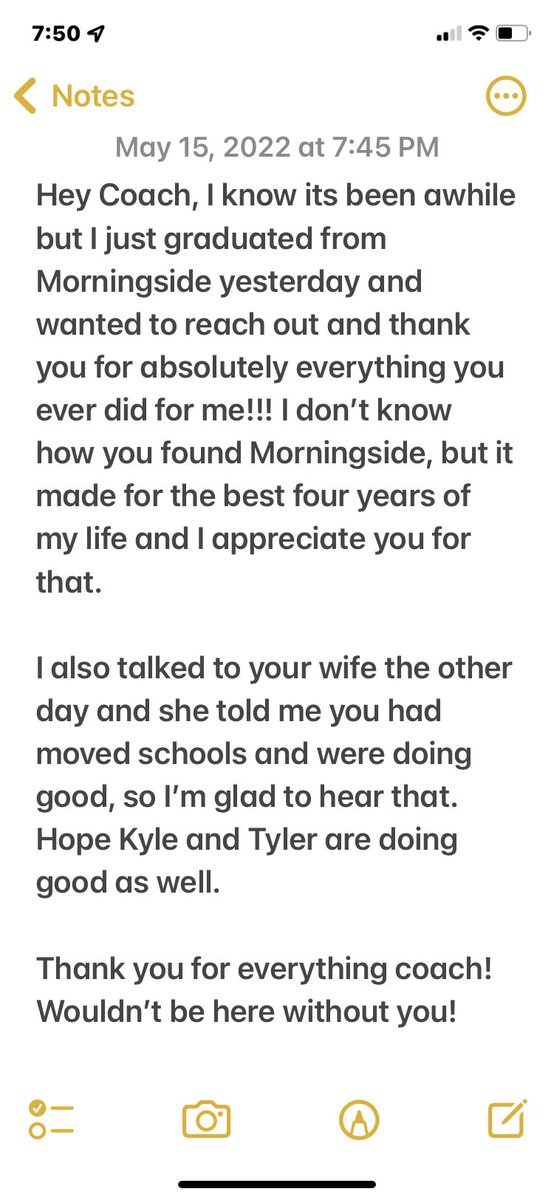 CoachBrown0417's tweet photo. Just got this text from a former player. He graduated in 2018. I had found an NAIA school in Iowa for him to play at, and he just graduated from there. THIS is why we do what we do… #HonoredToBeCalledCoach #CoachingIsACalling https://t.co/iLkS2AbOmA