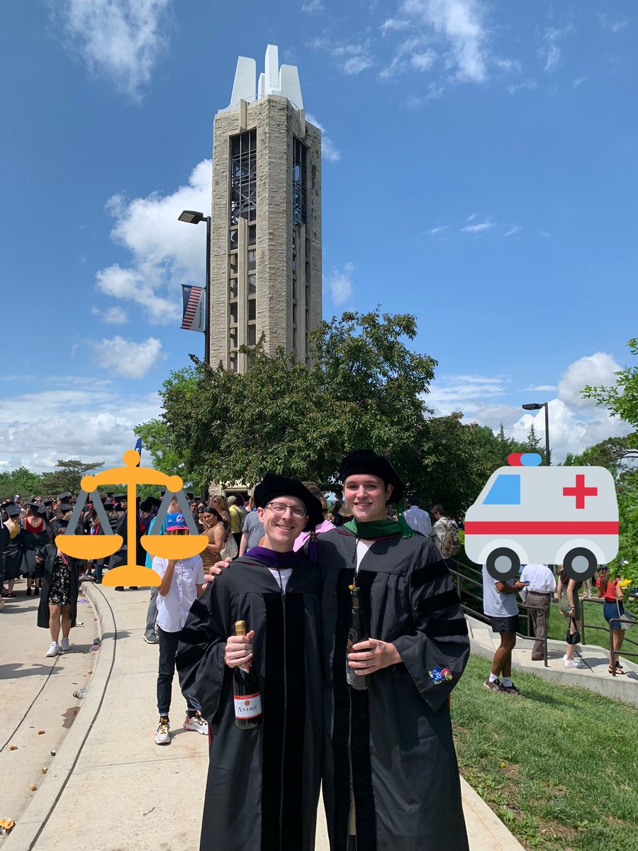 ParMonty's tweet photo. My brother and I were able to walk down the hill at KU today! He graduated medical school and I graduated law school! I’m grateful that I was able to share this moment with one of my best friends who I’ve known for 25 years! #Classof2022 https://t.co/31bEZDjnu8