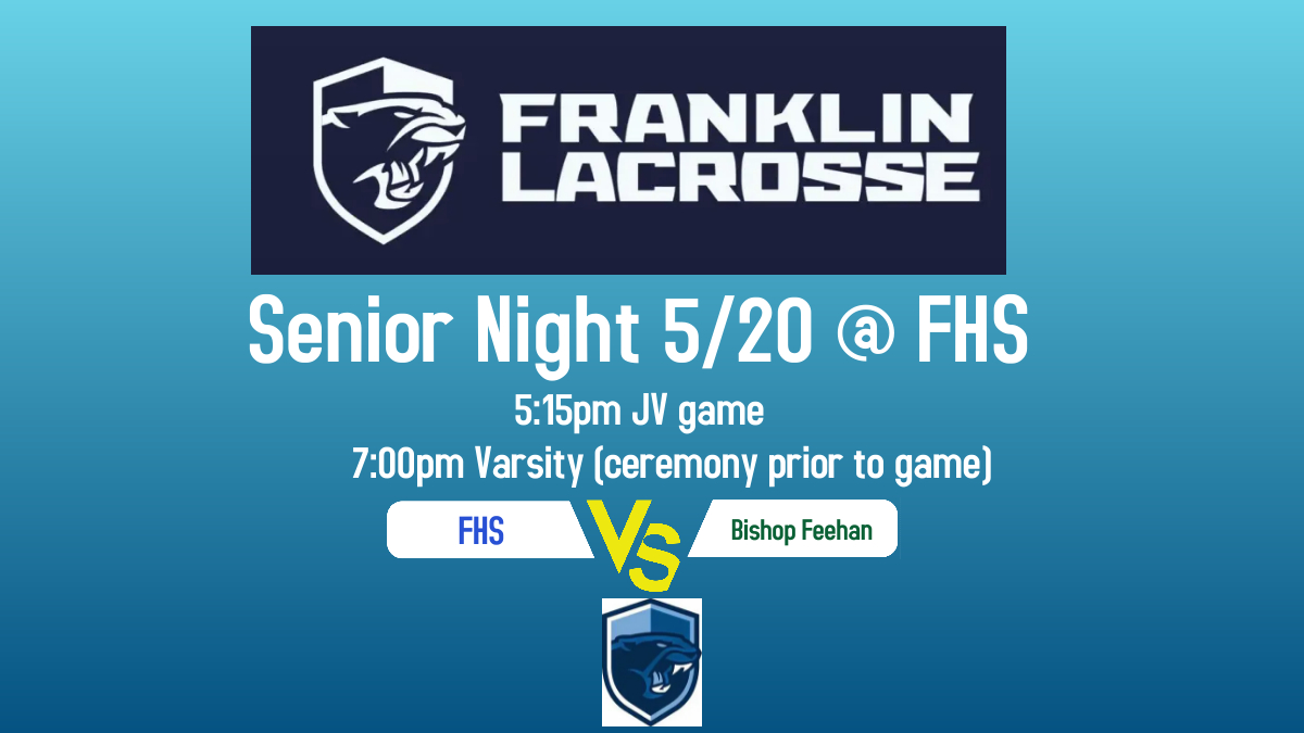 Looking forward to a busy week <a href="/Franklin_Lax/">Franklin Lacrosse</a> ! Set to play Foxboro, Longmeadow and Bishop Feehan. Friday night we celebrate our Seniors!! <a href="/FHSSports/">FranklinAthletics</a>  <a href="/FranklinHSLax/">FHS Boys Lacrosse</a>