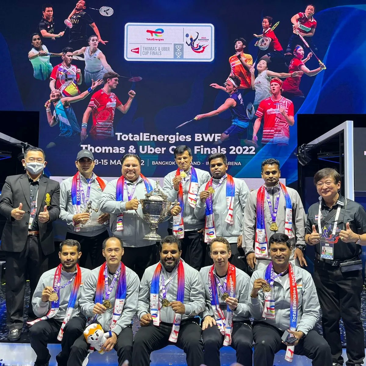 #ThomasCup2022 
Thomas Cup Champions 2022 - Team  India 🇮🇳🥇🇮🇳 🏆. Fantastic team work and effort from everyone 🇮🇳.Happy to be part of Thomas Cup winning  Team .

Huge Performance 🇮🇳🏸 

#ThomasCup2022final
#TeamIndia
#Badminton
#ThomasCup
#ThomasUberCup2022
#ThomasCup