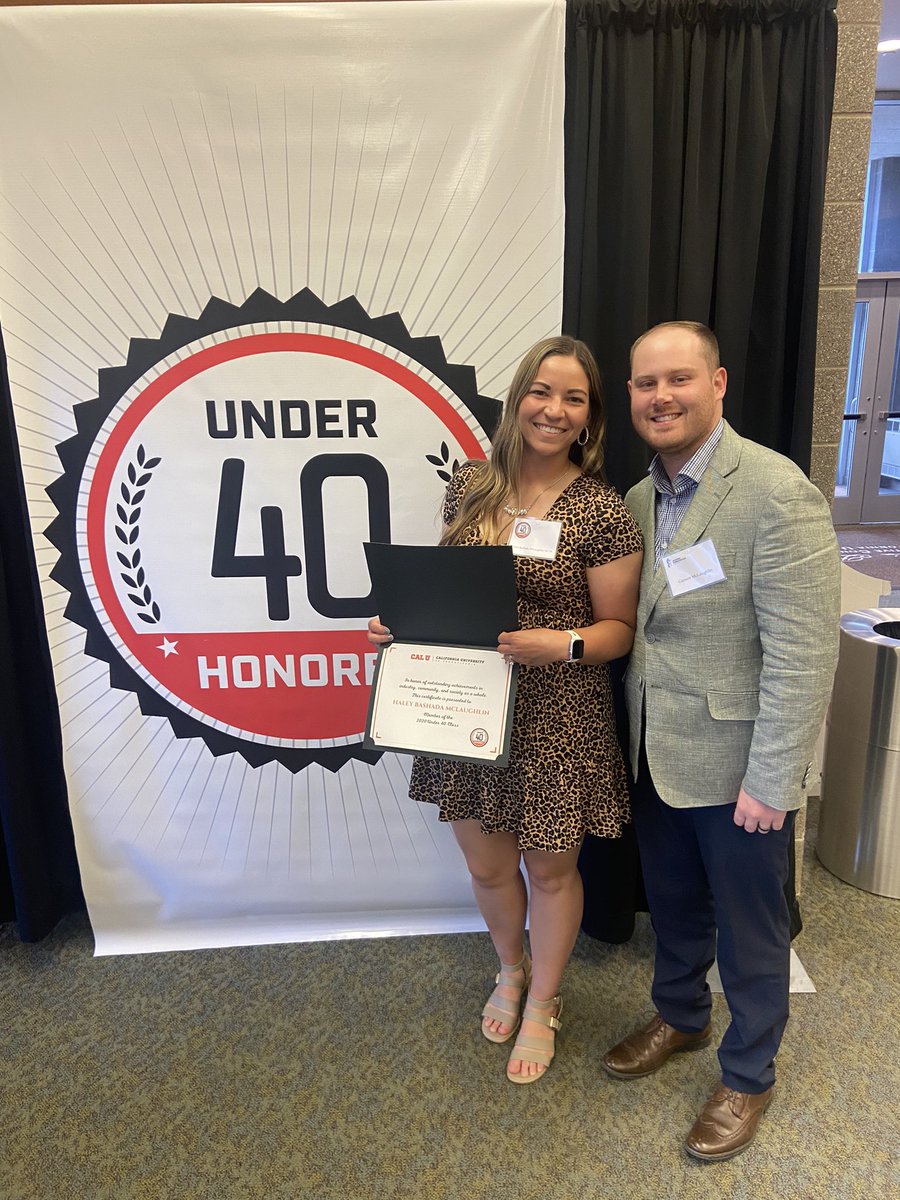 Haley_McL9's tweet photo. Very proud to have been honored as a @CalUofPA 40 Under 40 recipient on Friday. My parents, β85 & β89 grads, and my husband, who is currently getting his MBA there, attended with me. CAL U will always be special for us no matter what itβs called.π€β€οΈ #CalU4Life https://t.co/zae5NCMO6M