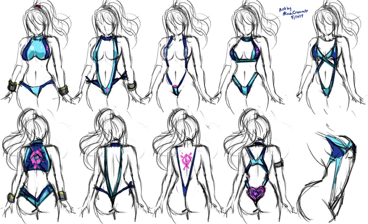 minaqueenu's tweet photo. Samus swimsuit designs https://t.co/VVnL3j4hUi