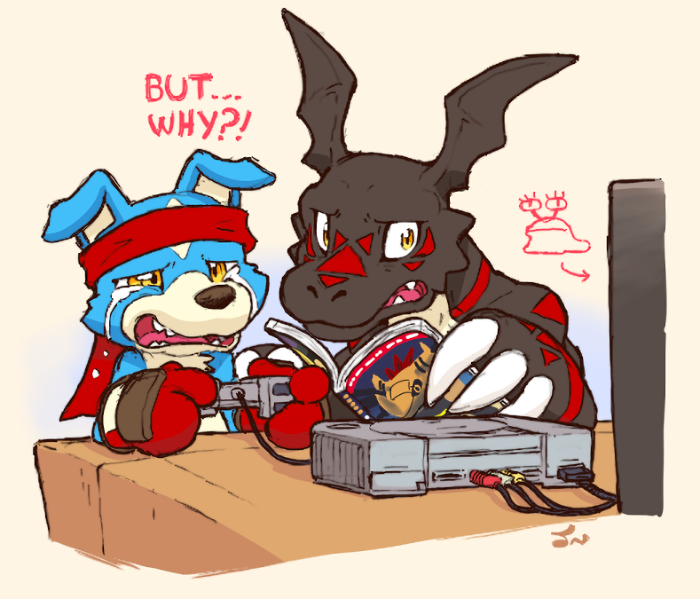 OnlyJerryBlep's tweet photo. Gaomon and Black Guilmon experience a fun session of Digimon World 1. https://t.co/UhjROLXX1E