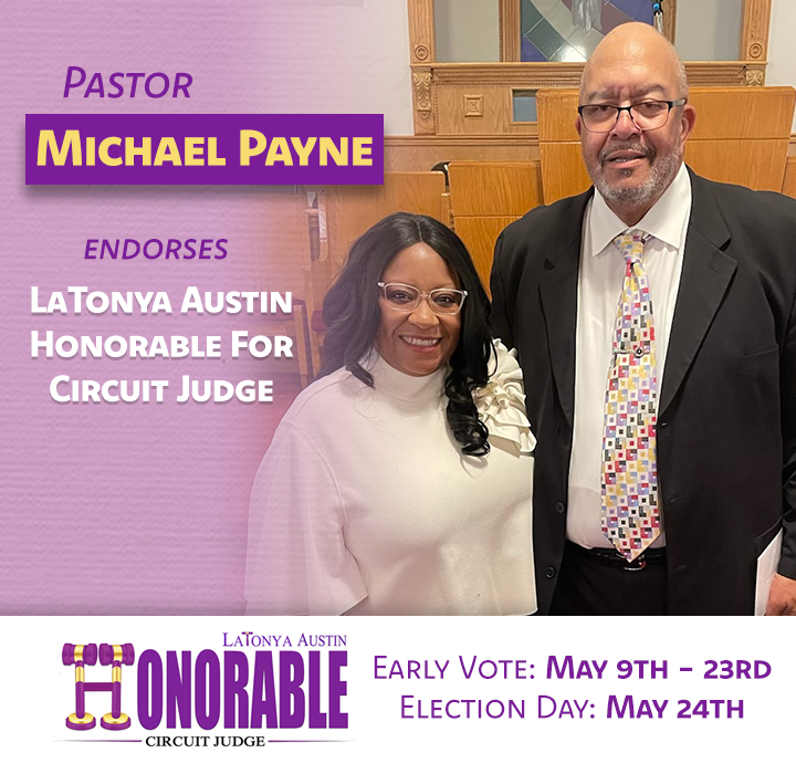 I'm proud and honored to have the endorsement of Pastor Michael Payne of the First Baptist Church Higgins in Little Rock. #TheHonorableChoice