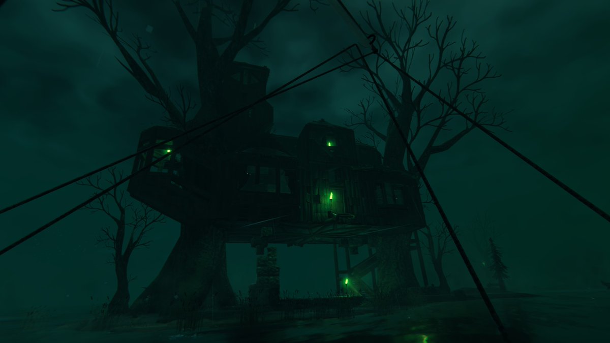 BrigsBuilds's tweet photo. Built a Haunted House between two trees.  It was on a public server so no debug to fly around and get a better pic.  #ValheimBotM https://t.co/ai9HPgpxdO