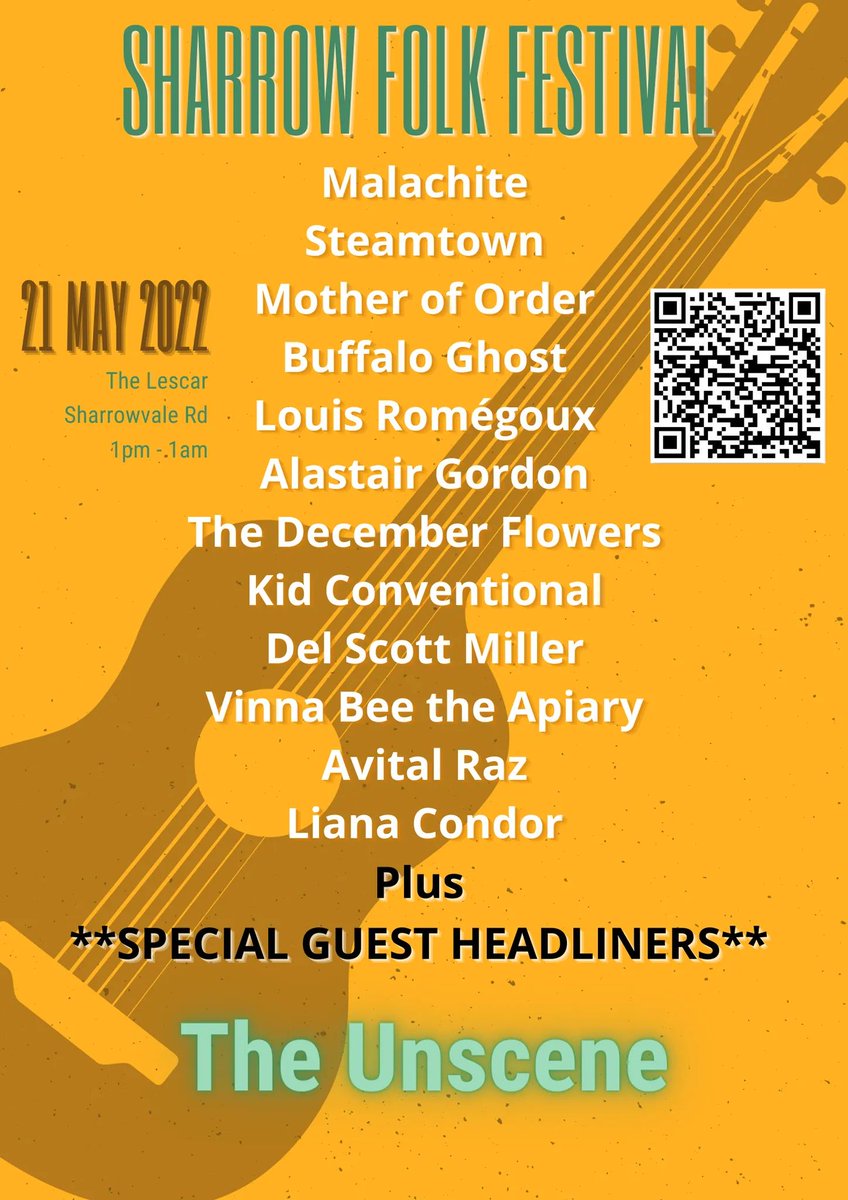 SharrowFestival's tweet photo. Only a week to go until Sharrow Folk Festival at our new venue. Tickets available online using qr code below https://t.co/RdhI1ZUdxZ