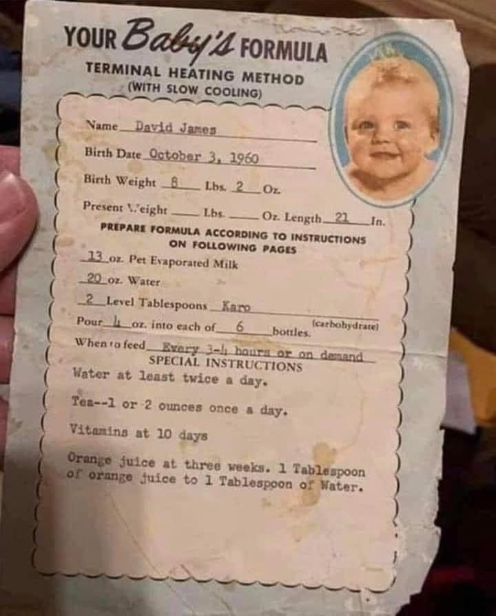 joyster1958's tweet photo. Baby formula alternative.. I used this when my Son was allergic to all the formulas at the stores. My Mom used it on me too 63 years ago. Its nourishing. His checkups were great.. normal weight gain, grew like a weed. He's 43 now! Don't panic buy! **I used 1-1.5 Tblsp Karo Syrup https://t.co/3nKtts9Zse