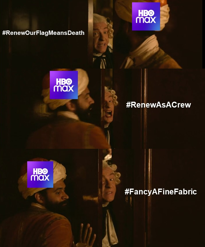 ofmdfanpage's tweet photo. The crew is back. #FancyAFineFabric @hbomax @wbd https://t.co/IKe06yR6To