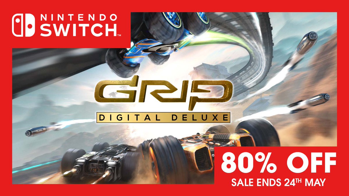 WiredP's tweet photo. We think you need to get a GRIP...of these incredible savings! 
Save 80% on the digital deluxe version of #GripCombatRacing on #NintendoSwitch!

It includes ALL launch DLC and garage packs, available til May 24th! 🏁 💥 

(no online link for this, visit the shop on your console) https://t.co/Xdv4HlxNic