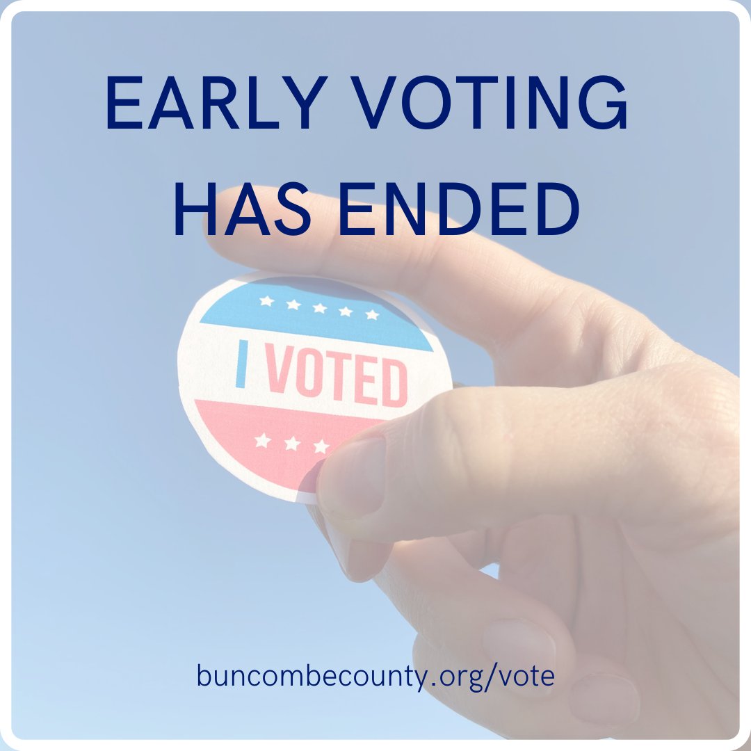 BuncombeCoVotes's tweet photo. Thank you to the over 24,500 voters who cast their ballots during early voting!

If you missed your chance to vote early, your next opportunity to vote will be on Election Day, Tuesday, May 17. 

To find your assigned voting precinct, click here https://t.co/OMi0uC7Qdc. https://t.co/TvEcdxiGiR