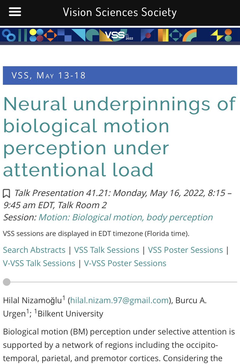 BAUrgen's tweet photo. Quite excited to announce that our lab’s first @VSSMtg talk will be given by @hilalnizam5 tomorrow at 8:15 am (EDT) in Talk Room 2. She will present our fMRI work about top-down and bottom-up processing of biological motion #VSS2022 #biologicalmotion https://t.co/yAFvdpa3jX