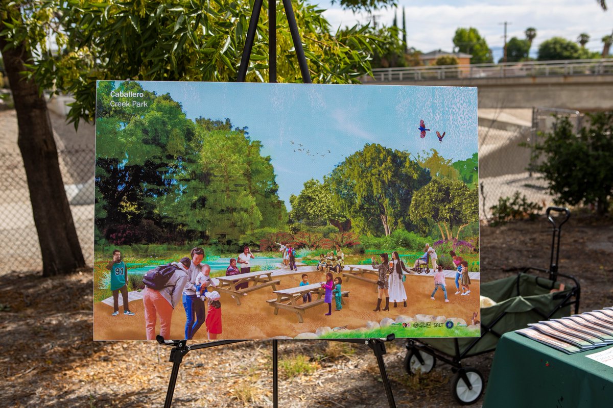 MayorOfLA's tweet photo. The Caballero Creek Park, when completed, will serve as a destination and access point on the L.A. RiverWay path to walk, bike, and play – a place where wetlands will flourish with native habitat and Angelenos can connect to nature. https://t.co/Bac0Pe914X