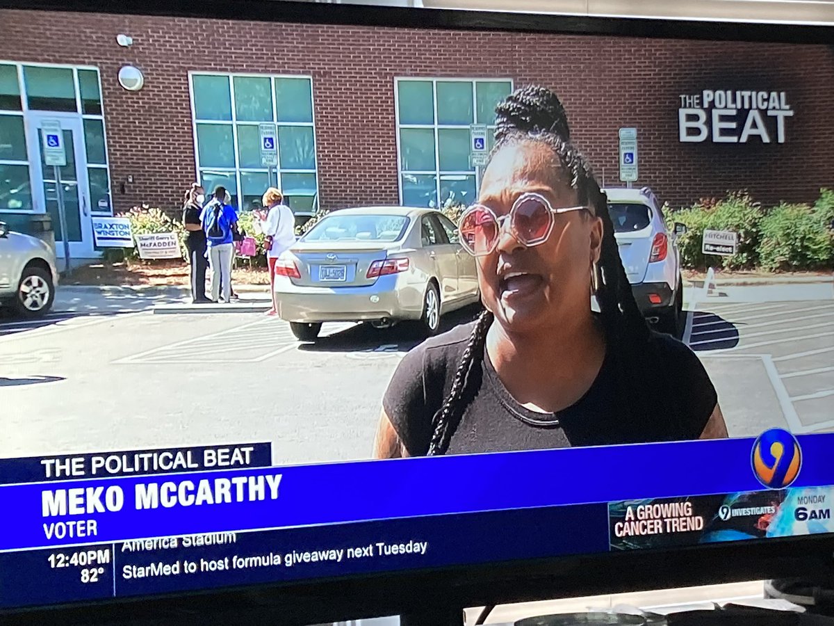 PatCothamMeck's tweet photo. Ace Reporter @JoeBrunoWSOC9 visited early voting sites to talk to voters. Meko McCarthy stresses how local elections affect residents directly. @BPCCharlotte #PoliticalBeatRocks @wsoctv #TuneInNextSunday #TheBeatGoesOn #PrepareToBeImpressed https://t.co/xOuBNGtnRV