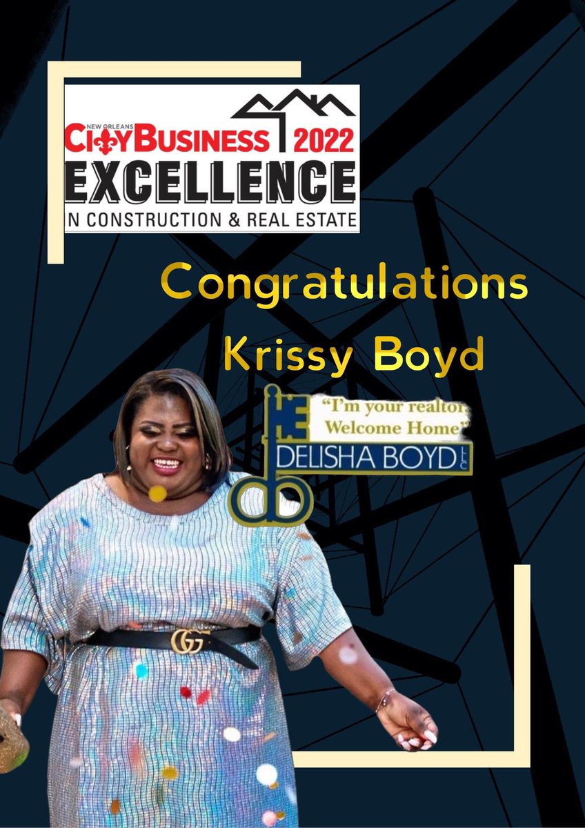 DeeBoydBroker's tweet photo. Congratulations Kristen Boyd on being recognized for your EXCELLENCE in Real Estate from New Orleans CityBusiness. You are a hard and dedicated agent and deserve the honor.
#delishaboydllc #rockstarrealtor #neworleansrealtor #blueandgoldday๐๐ #CityBusiness https://t.co/3DKSxC6sPT