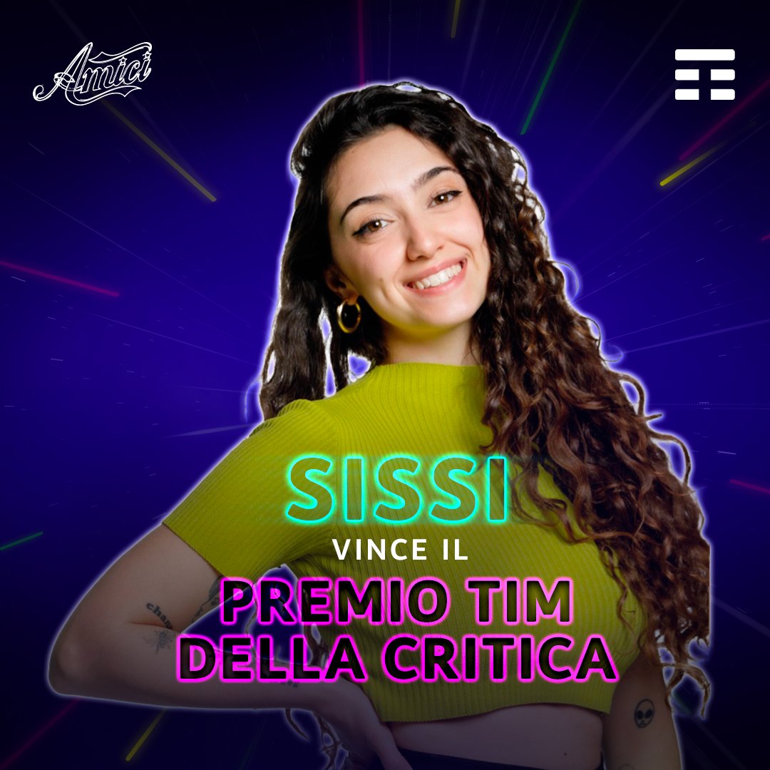 TIM_Official's tweet photo. Sissi ha vinto il #PremioTIM della Critica decretato dalla giuria dei giornalisti! 🏆🥳 Hai seguito tutto il suo fantastico percorso all’interno della scuola di @AmiciUfficiale? #Amici21 https://t.co/pndPBJhI82