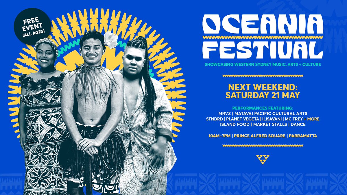 treymuzik's tweet photo. Saturday 21st May - #oceaniafestival #atparramatta feat. #pacifika &amp; #westernsydney #culture #Creatives #business Prince Alfred Square. 10am-7pm Free Allages @parracity @CulturalChamp @SMoemoana @ilisavanicava @BayvickL @eskyesk @SevuW @FYI_Fiji_Youth @BIGGS685 https://t.co/V6QeH5ngyf