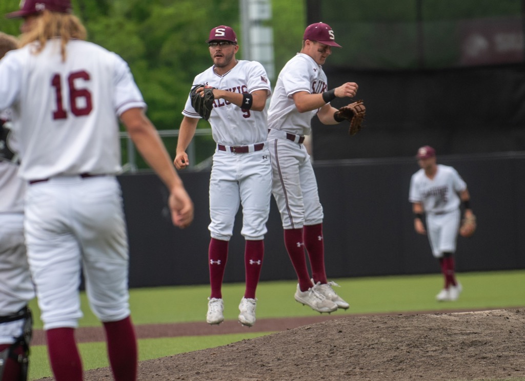 This is the first <a href="/SIU_Baseball/">Saluki Baseball</a> team to be alone in first place going into the final weekend of the MVC season. Ever! SIU leads UE by one with 3 to play. *
(*1980: Led MVC East (3 teams) going into the final weekend. 2 divisions. Best of 3 series determined champ)
