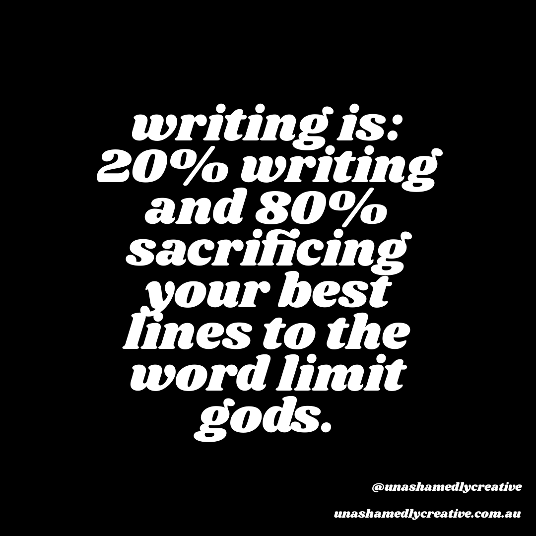 noshamecreative's tweet image. Today's feels... 

"writing is 20% writing and 80% sacrificing your best lines to the word limit gods." 

Can you relate? 

#writerproblems #writerfeels #write