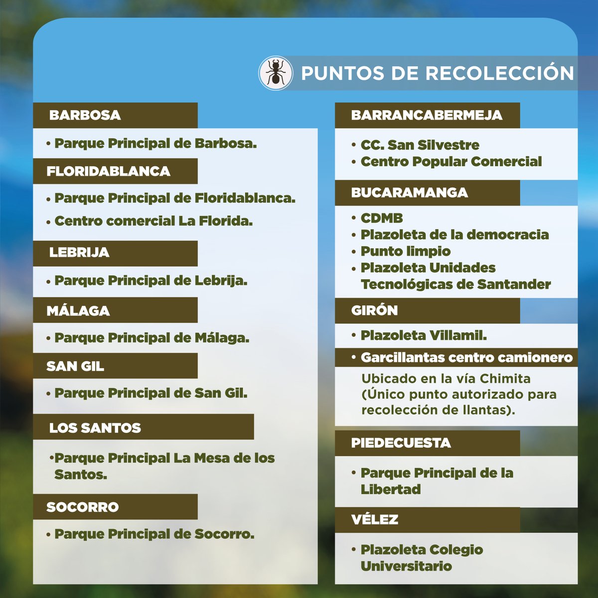 acueductobga's tweet photo. ¡A solo días 🗓️! Participa en la 'Jornada de Recolección de Residuos Posconsumo' y genera importantes cambios en beneficio de nuestro planeta.🌎
#TerritoriosDeBienestar #ambAmbiental https://t.co/Y1jgrHKvX8