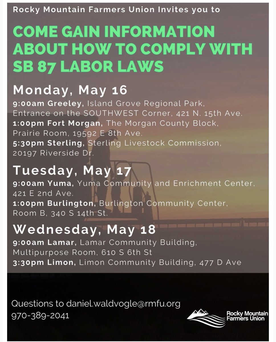 You’ve got questions about Colorado labor laws as they apply to agriculture? We’ve got answers. To learn more, visit us at one of our meetings in Greeley, Fort Morgan, Yuma, Burlington, Lamar, or Limon.