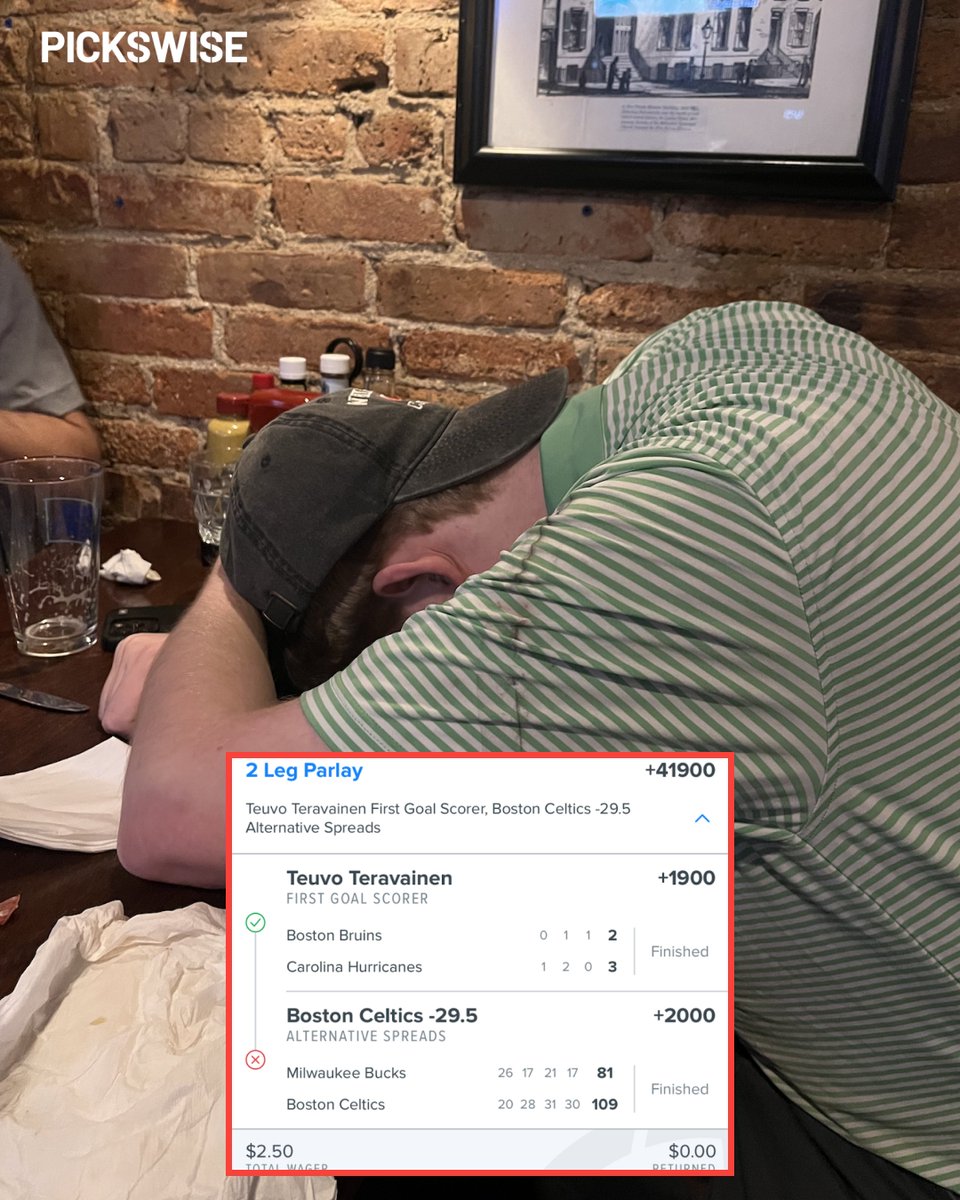 Pickswise's tweet photo. The agony of defeat 😭

What a rollercoaster of a parlay

(via @sundayscratch / @CharlieKipp | @FDSportsbook) https://t.co/zJxpsXM66G