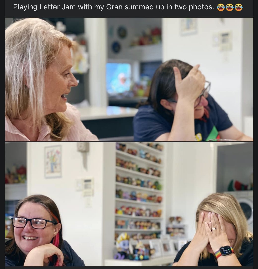 BoardGameGran's tweet photo. I thought you'd all get a smile out of this one. It' a memory from a couple of years ago that popped up on my daughters fb profile. My mother in law was just NOT getting the rules, it was hilarious. #boardgames #gamenight #letterjam #cardgames #tabletopgaming https://t.co/IwZcgrBZTh