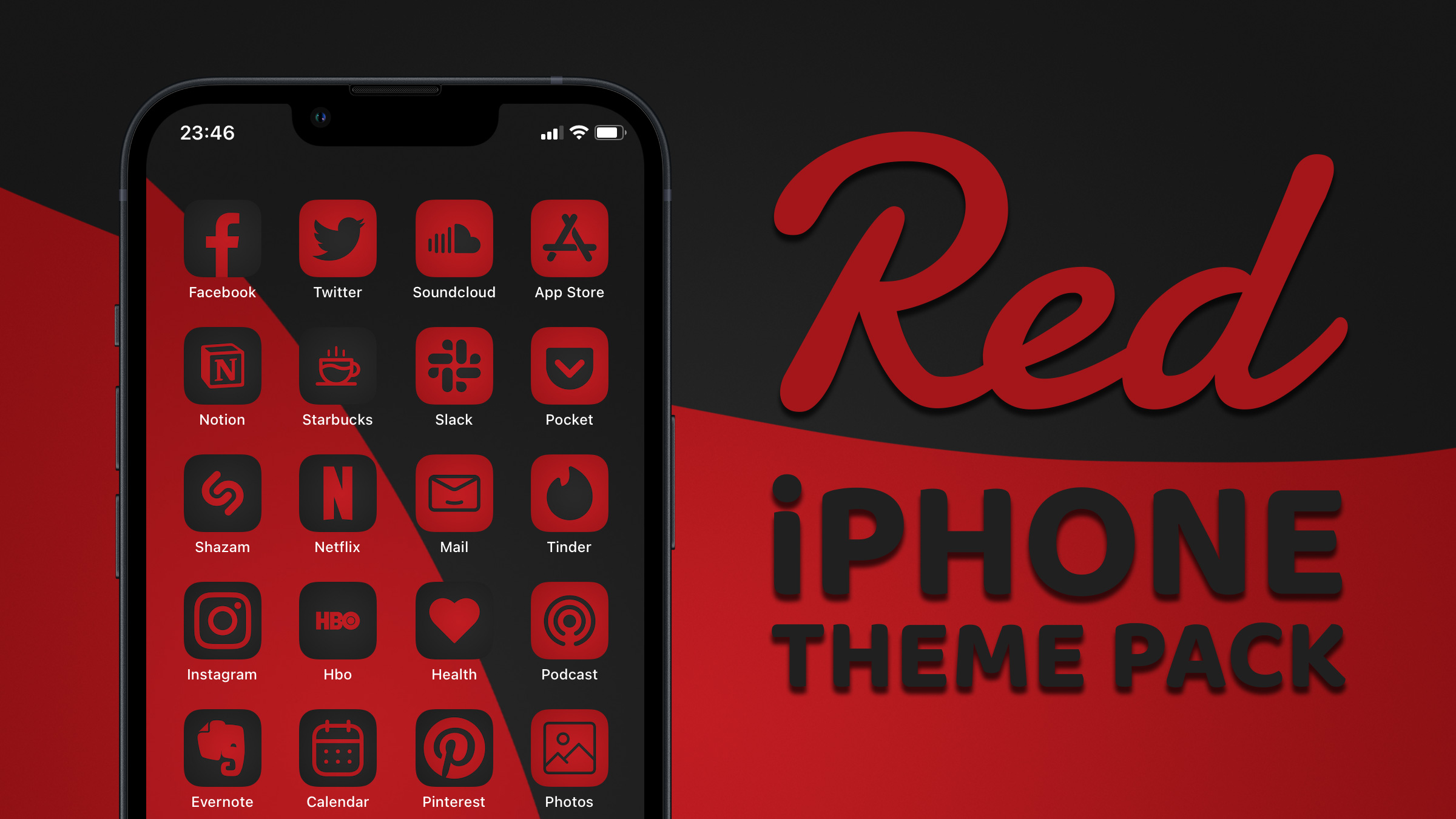 Pinicon on Twitter: "Red and Black App Icons 15 Home Screen Theme Pack Includes; • 400 Aesthetic App Icons • 24 Photo Widgets • 12 Light and Dark Wallpapers