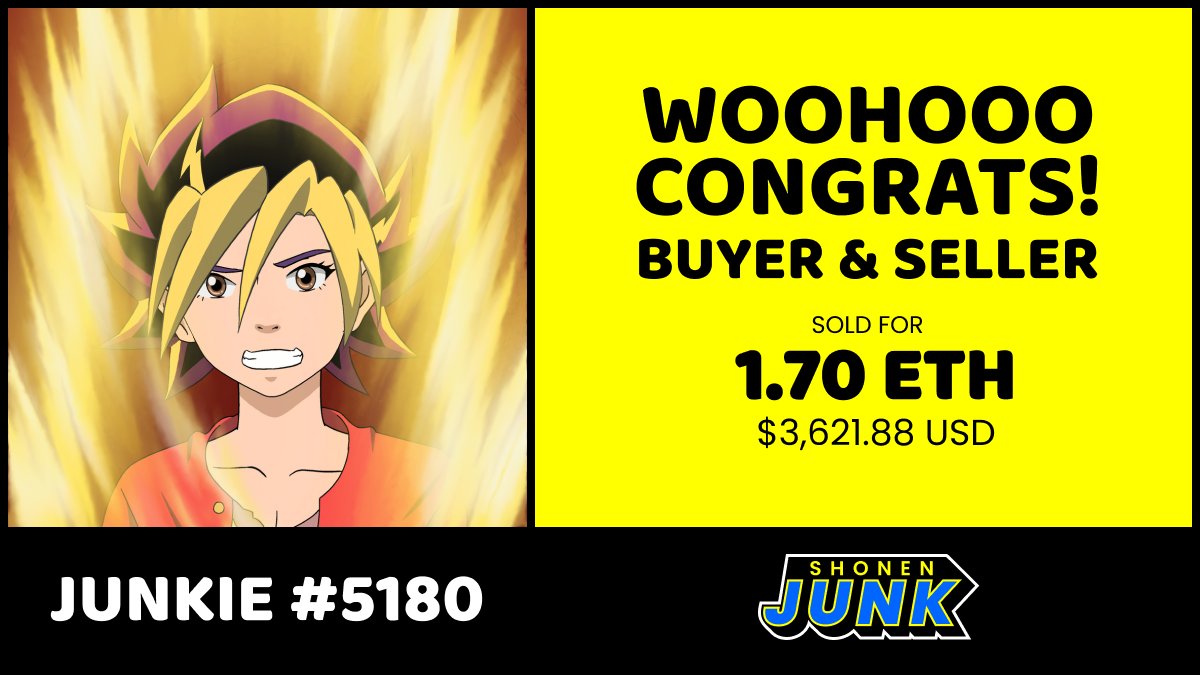 shonenjunkNFT's tweet photo. Star Hair + Force Aura 👀
Rarity rank #29 🔥
Congrats to both buyer and seller! 🥳 https://t.co/FmoE8RxoDO