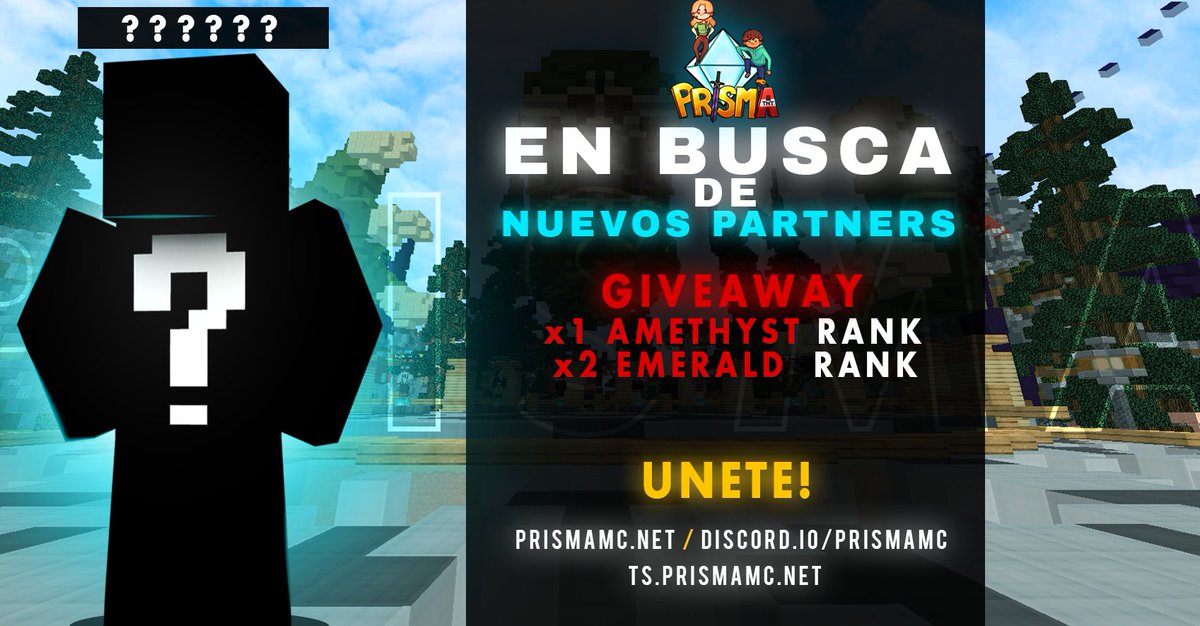 PrismaMCNW's tweet photo. Estamos en búsqueda de nuevos Partners para HCF/Kits
No te olvides de etiquetar a tu creador de contenido favorito para ponernos en contacto con el.

Giveaway:
• x1 Amethyst Rank
• x2 Emerald Rank

Like, Síguenos y Comenta tu IGN para participar del sorteo. https://t.co/HdALCkC4jB