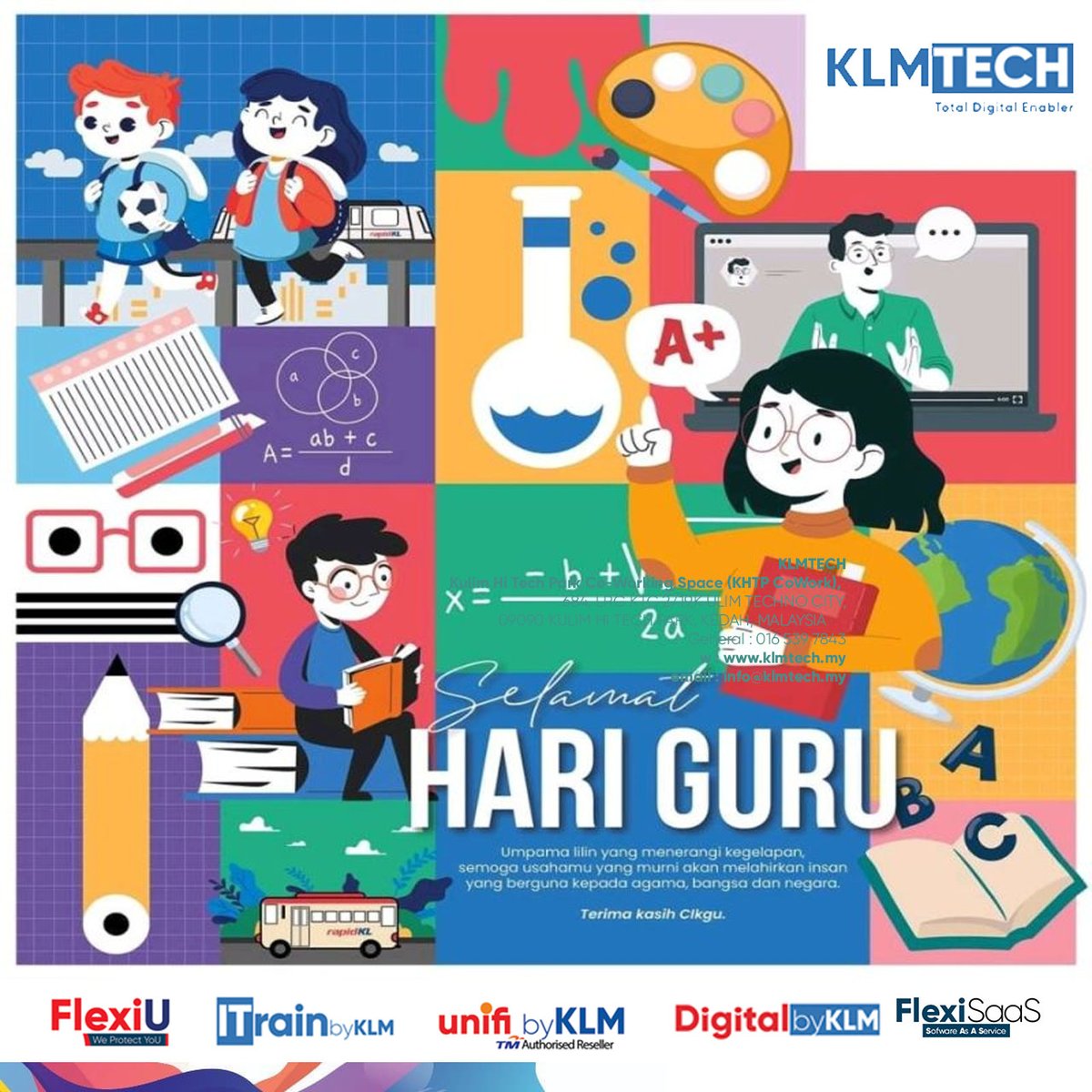 Lilin tanpa sumbu, dan jika takut dicairkan panas api, ia tidak akan menyala.
Superhero paling hebat ialah yang berani bakar dirinya sendiri bagi menerangi dan menunjukkan jalan yang lurus kepada ramai bakal hero yang lebih berbakat daripadanya.
#selamathariguru,
KLMTECH