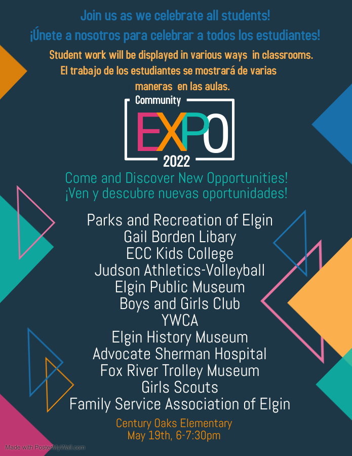 lov2teach's tweet photo. Student Learning Celebration &amp; Community Expo! Thursday, May 19th, 6- 7:30 PM @CenturyOaks #learningcelebration #communityexpo https://t.co/dflHVRH89B