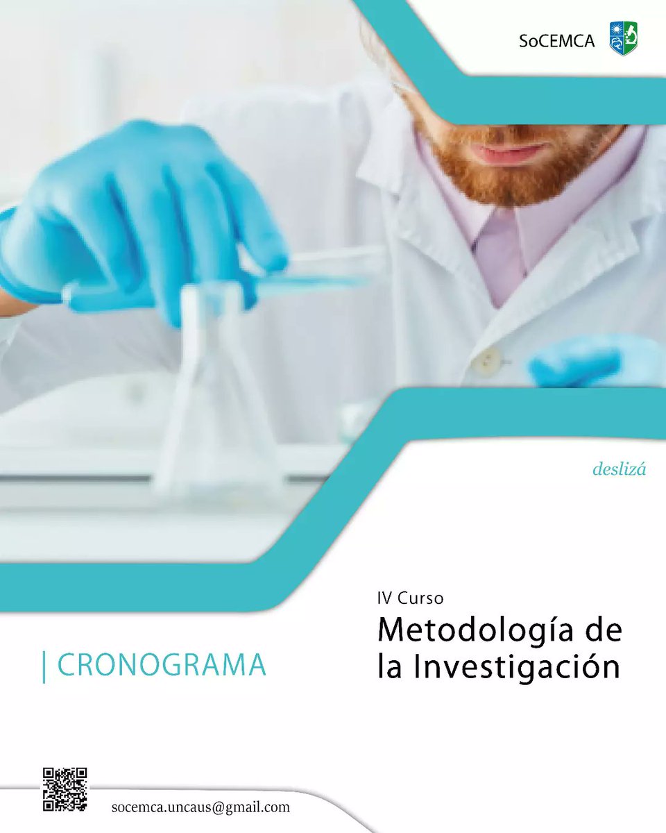 Socemca's tweet photo. 🔬| Comité Científico organiza: IV Curso de Metodología de la Investigación.

🗓️ | Te presentamos el Cronograma del curso:https://t.co/CjNmwH4g2w

👤 | Exclusivo para miembros de SoCEMCA. https://t.co/ezuTKWva1M