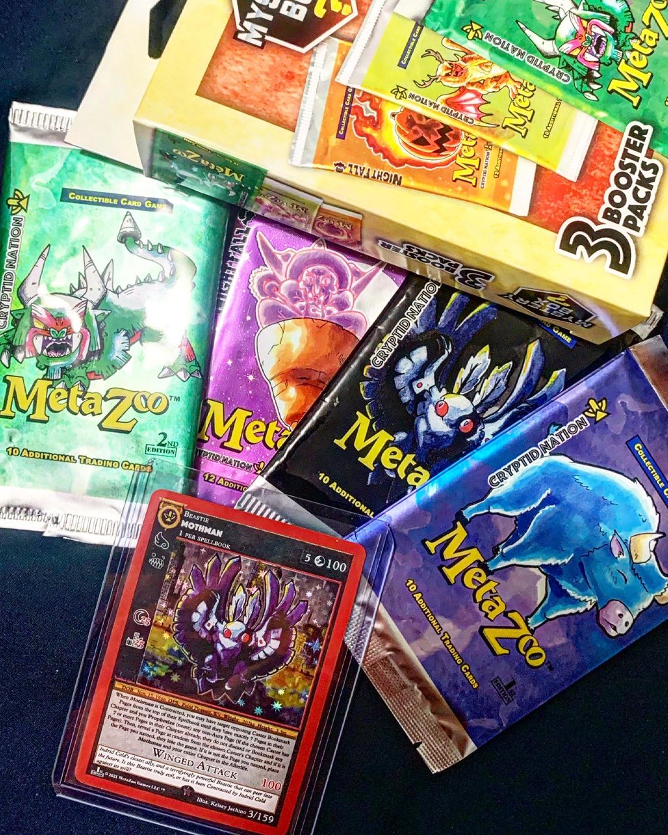 GossCardWorld's tweet photo. Not bad for a $15 Walmart box. I’m shaking! Let’s go!! @MetaZooGames #mothman https://t.co/P5vgBU6gtV