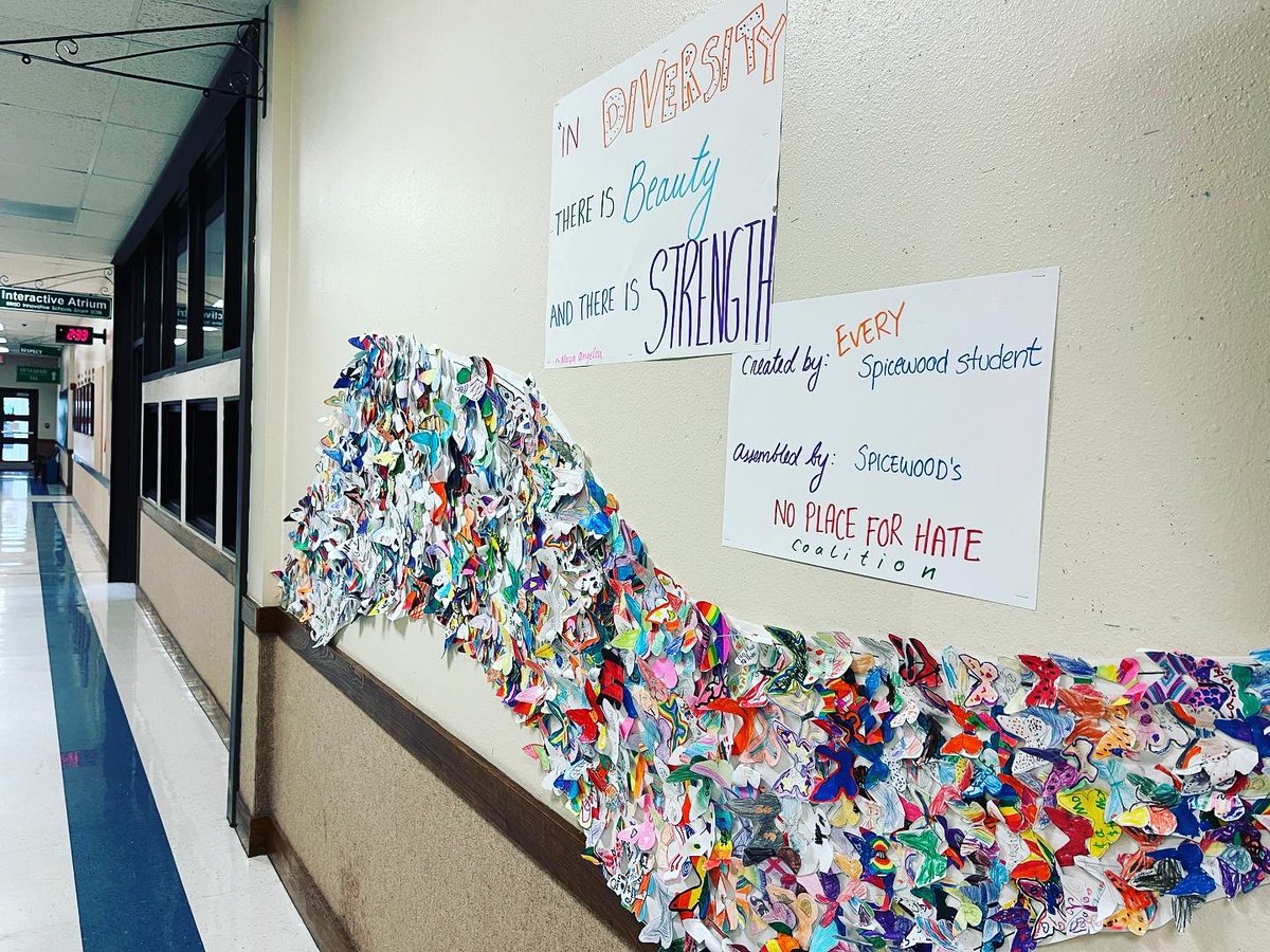 Last No Place For Hate project of the year: Every student in our school decorated a butterfly in a way that represents them, then NPFH students created this beautiful mural! ❤️🦋