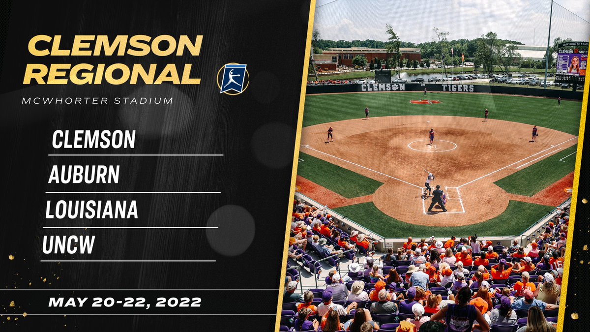 𝐂𝐥𝐞𝐦𝐬𝐨𝐧 𝐑𝐞𝐠𝐢𝐨𝐧𝐚𝐥
📅 May 20-22

(10) <a href="/clemsonsoftball/">Clemson Softball 🥎</a>
<a href="/AuburnSoftball/">Auburn Softball</a>
<a href="/RaginCajunsSB/">Louisiana Ragin' Cajuns® Softball</a>
<a href="/UNCWsoftball/">UNCW Softball</a>

#RoadToWCWS