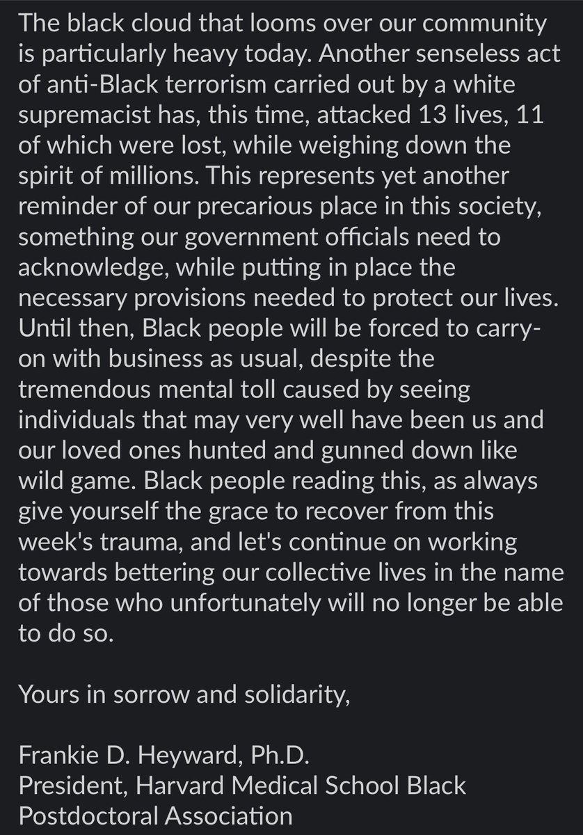 A message from our Chair <a href="/FrankieDHeyward/">Frankie D Heyward, Ph.D.</a> regarding the recent events in Buffalo: