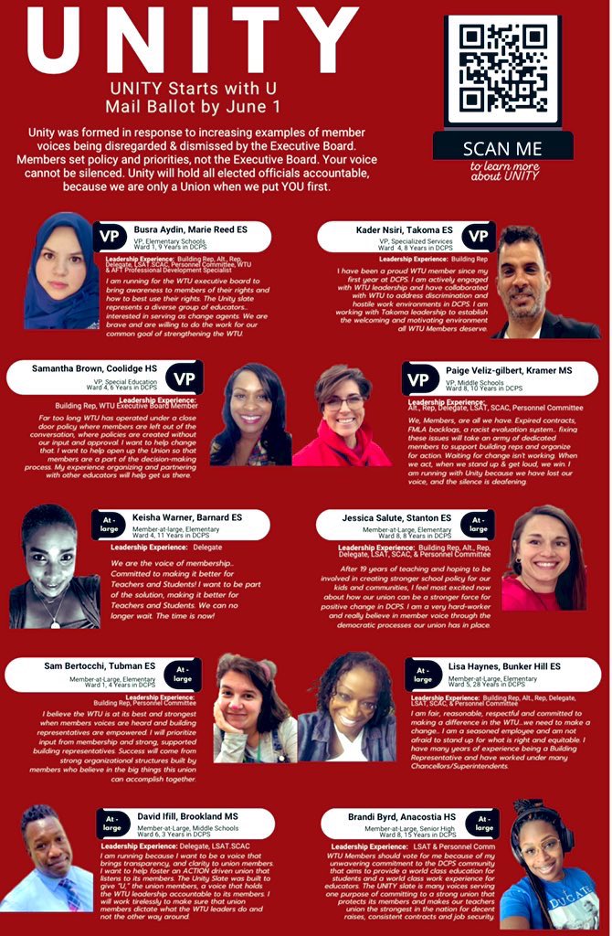DavidIfill2's tweet photo. I am here as a DC music teacher asking for your vote as I run for the position of WTU Member at Large on the #UNTIYSLATE . I want to be a voice that advocates for ACTION in the Union. please #SHARE with other DC teachers and let’s SHAKE THINGS UP! #WTUnity @DC_CORE https://t.co/wDz6PxhGRD