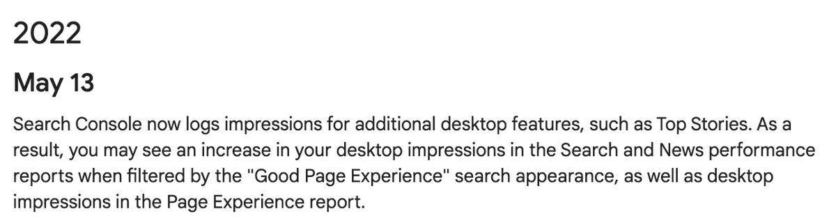 rustybrick's tweet photo. Google Search Console performance report says it now logs impressions for addition desktop features, like Top Stories.  But honestly, this is super super confusing. https://t.co/e7jjh2esWc cc @JohnMu @danielwaisberg https://t.co/1Oz4S3xh7R